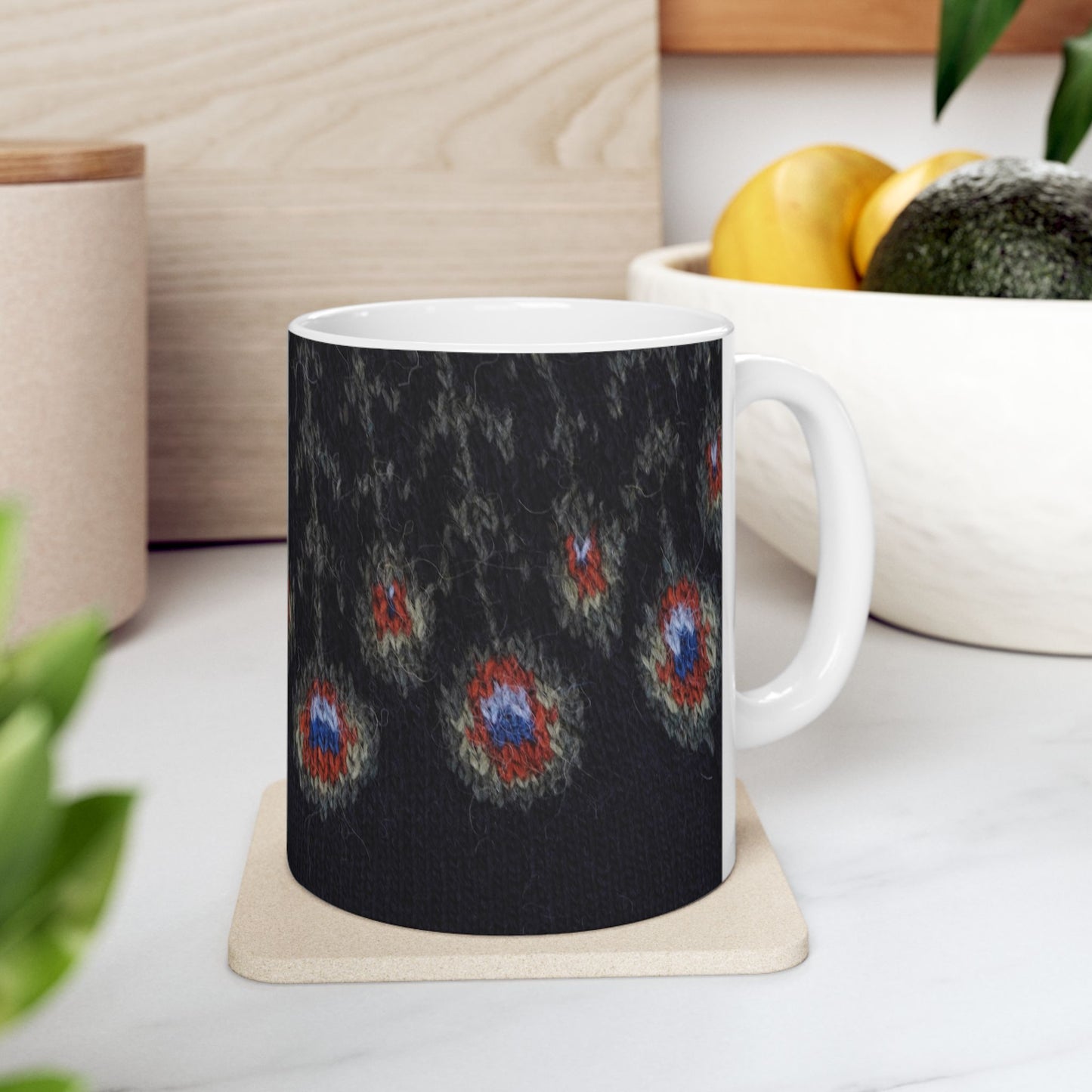 Ceramic Mug with Knitted pattern "Peacock feathers"