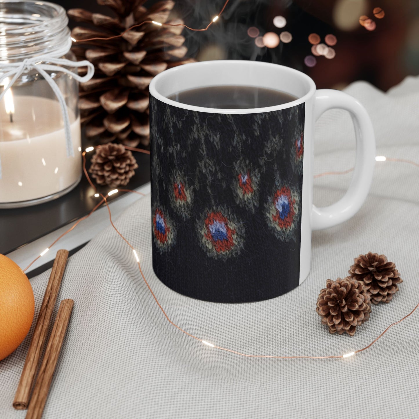 Ceramic Mug with Knitted pattern "Peacock feathers"