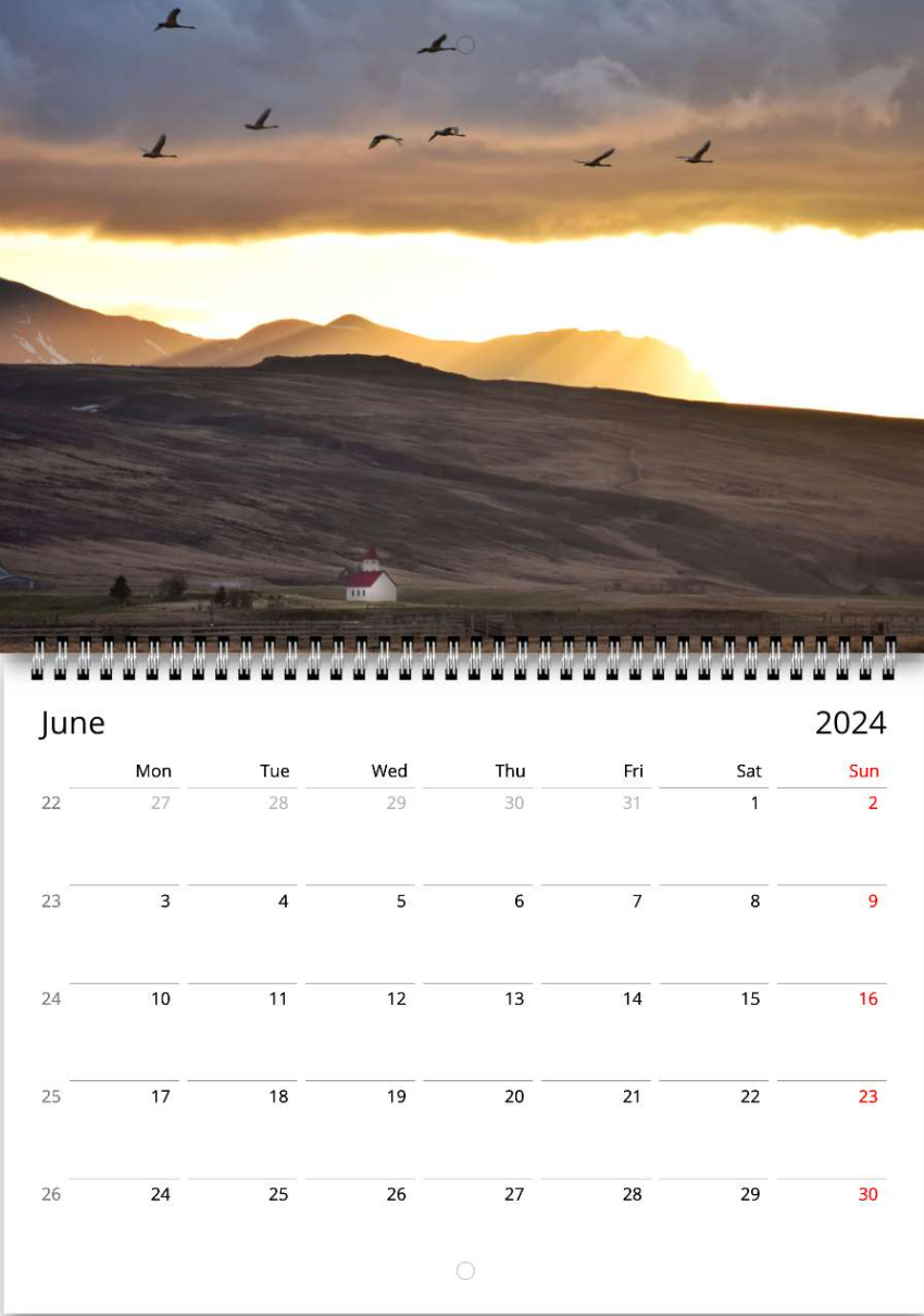 Icelandic Landscape Calendar 2024 (US & CA)