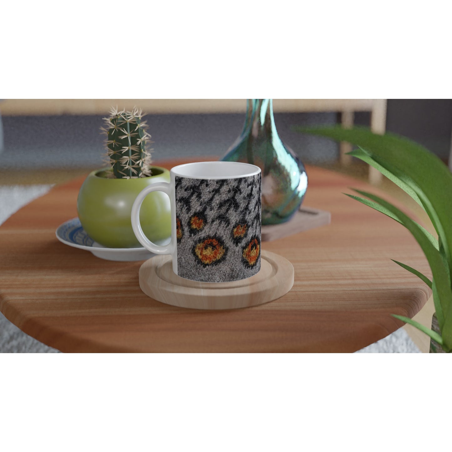 Mug with Icelandic knit pattern - Peacock (grey)