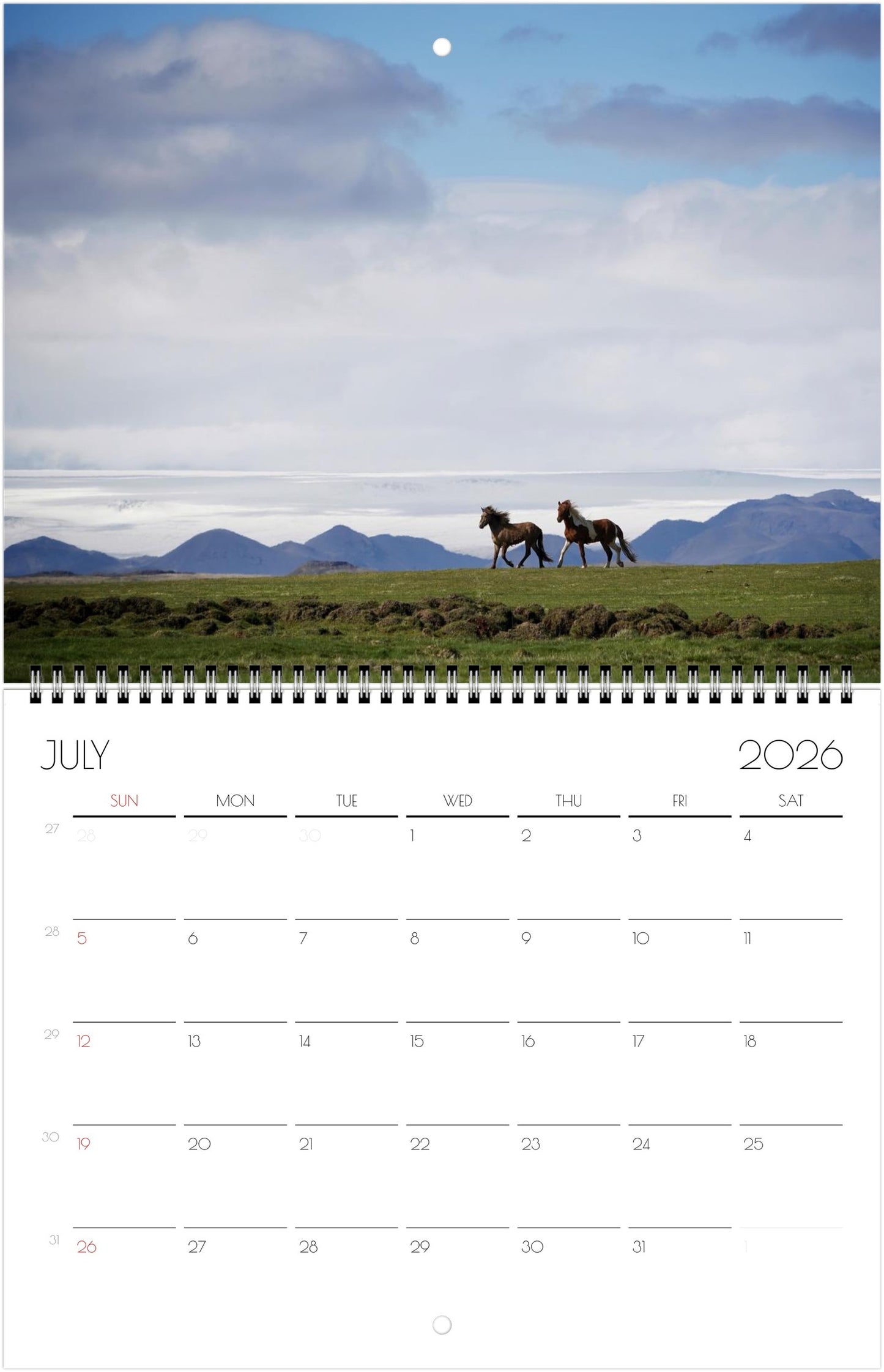 Icelandic Horses - Calendars 2026 (US & CA)